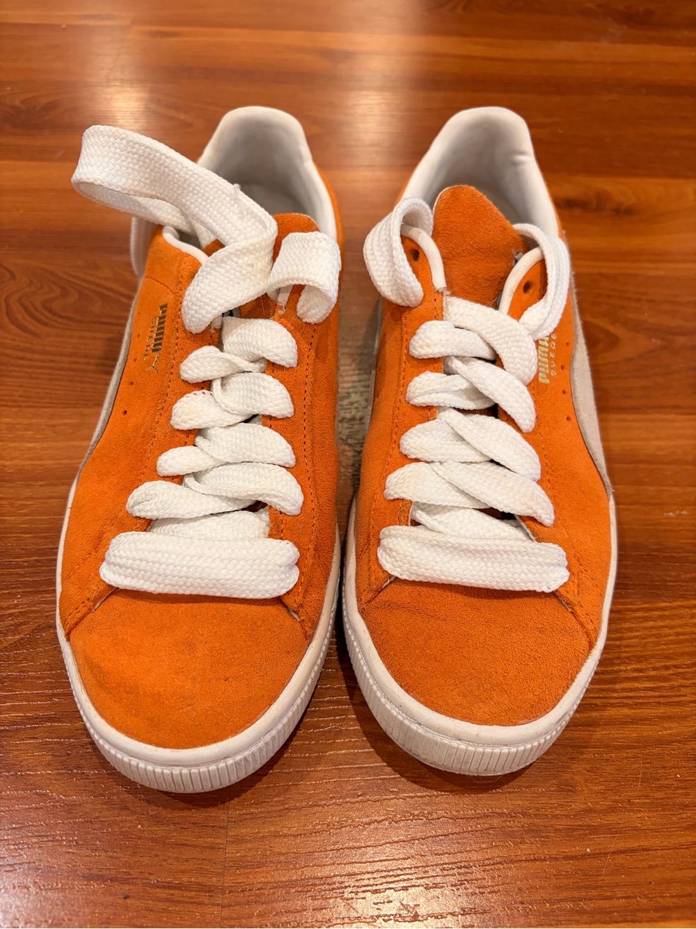 PUMA Orange Suede Low-Top Sneakers with White Laces